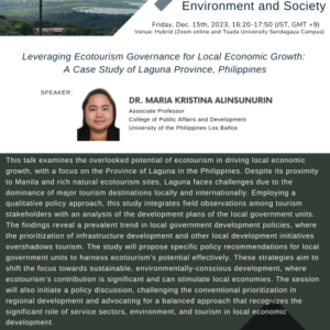 TU-RIPS第10回セミナー：Announcement of the 10th TU-RIPS Seminar,「Leveraging Ecotourism Governance for Local Economic Growth: A Case Study in Laguna Province, Philippines」（2023年12月15日開催）報告